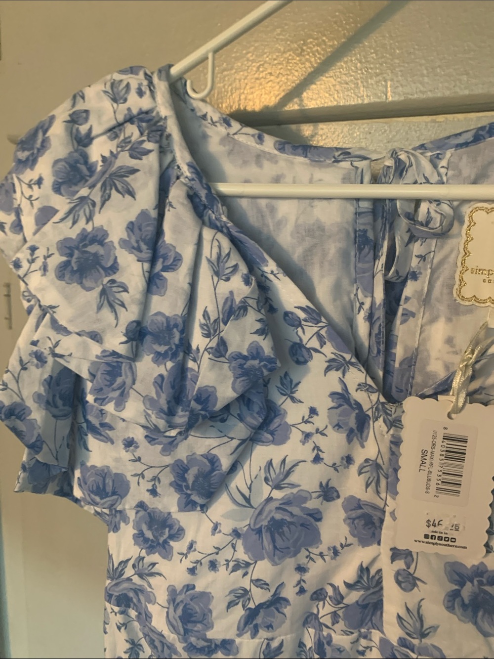 Simply Southern Blue Floral White Sundress with Ruffle Sleeves - Picture 5 of 11